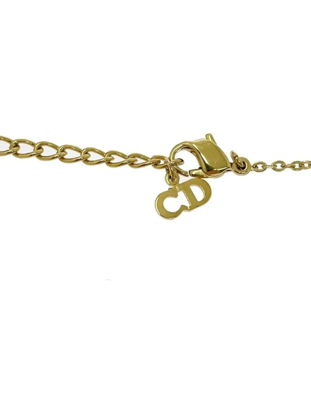 Dior Rhinestone Emblem Logo Heart Necklace Gold